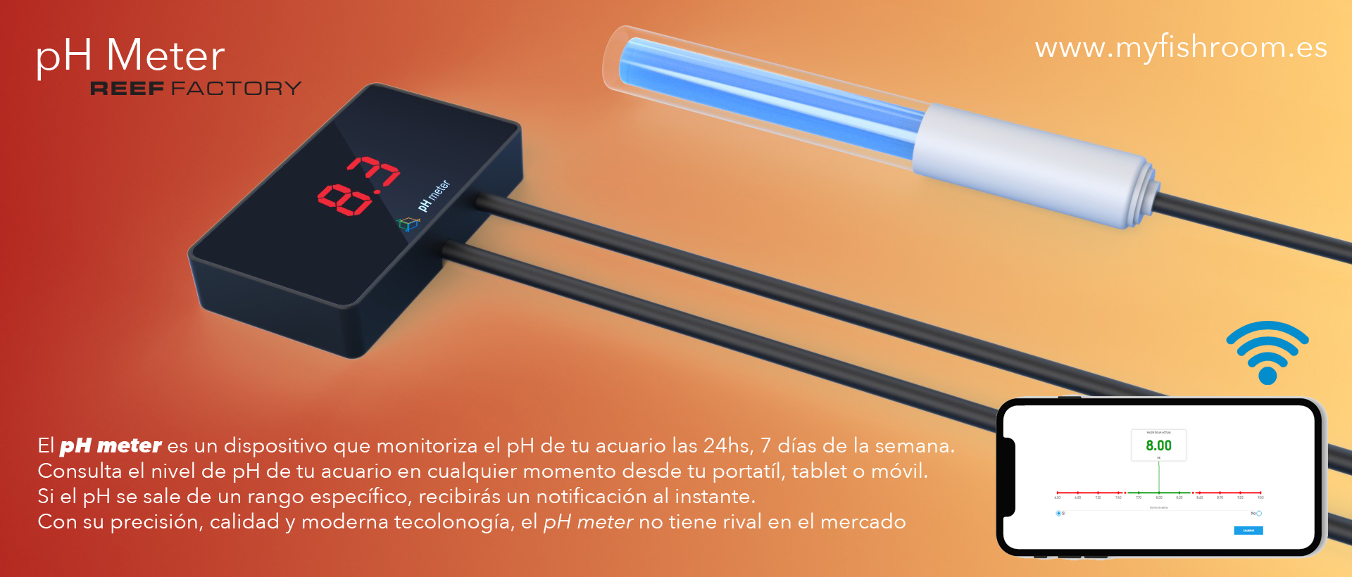 Reef Factory pH Meter Medidor de pH para acuarios con APP y WiFi